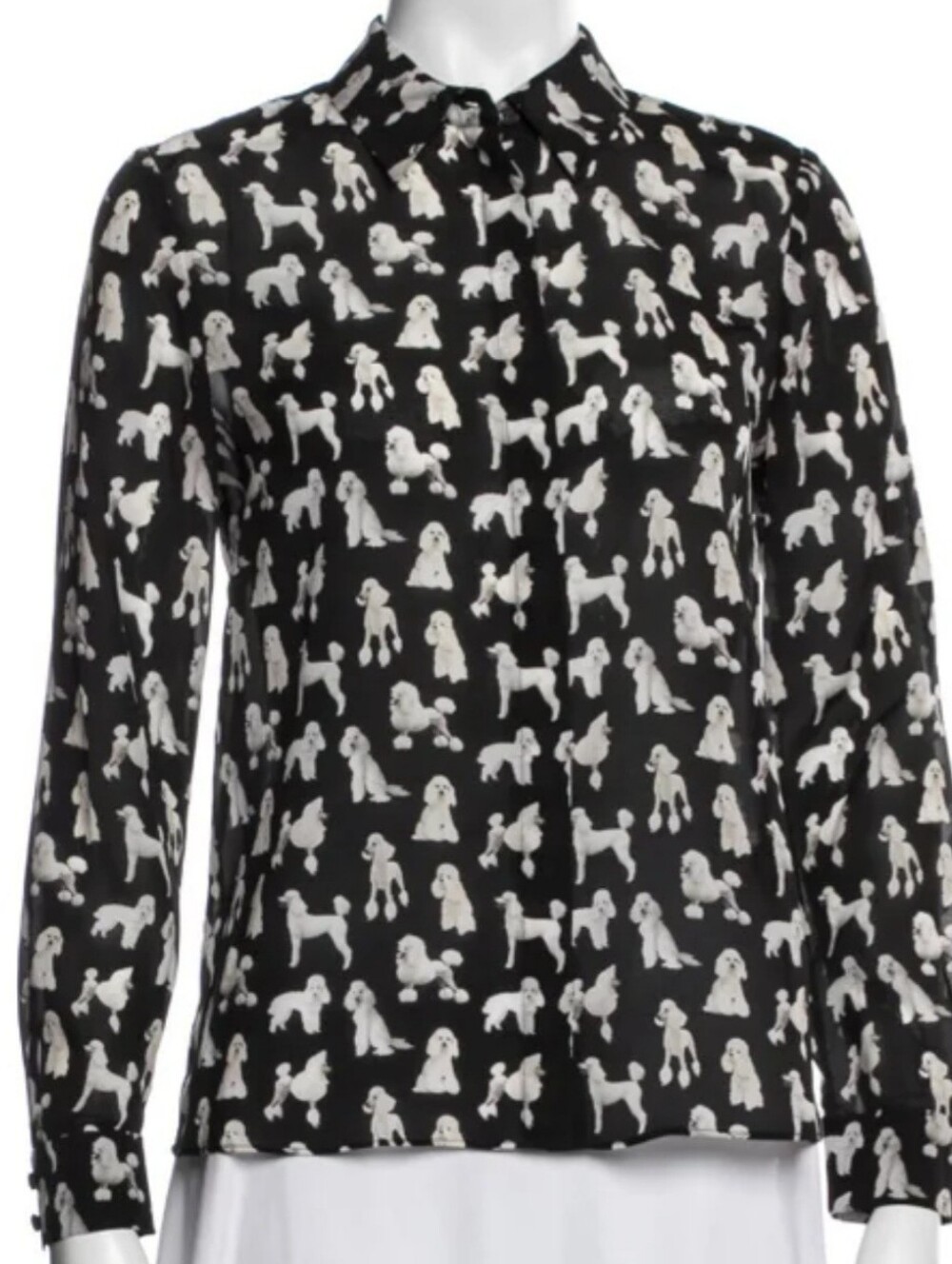 Alice + Olivia NWT $295 💯 Silk Poodle 🐩 Print Black & White Blouse Size L